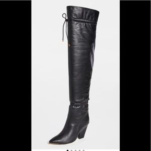 Tory Burch Lila 90mm OTK Scrunch Boot Black Leather Size 9 New